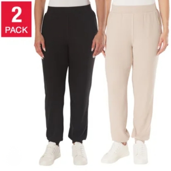 New! Lazy Pants Joggers 2 Pack High Waist Casual Knit Pants Black Beige Medium - Picture 1 of 11